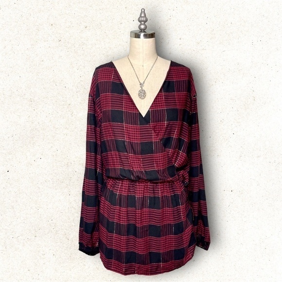 Lane Bryant Red Metallic Plaid Wrap Blouse Size 22 Nwt - Picture 1 of 13